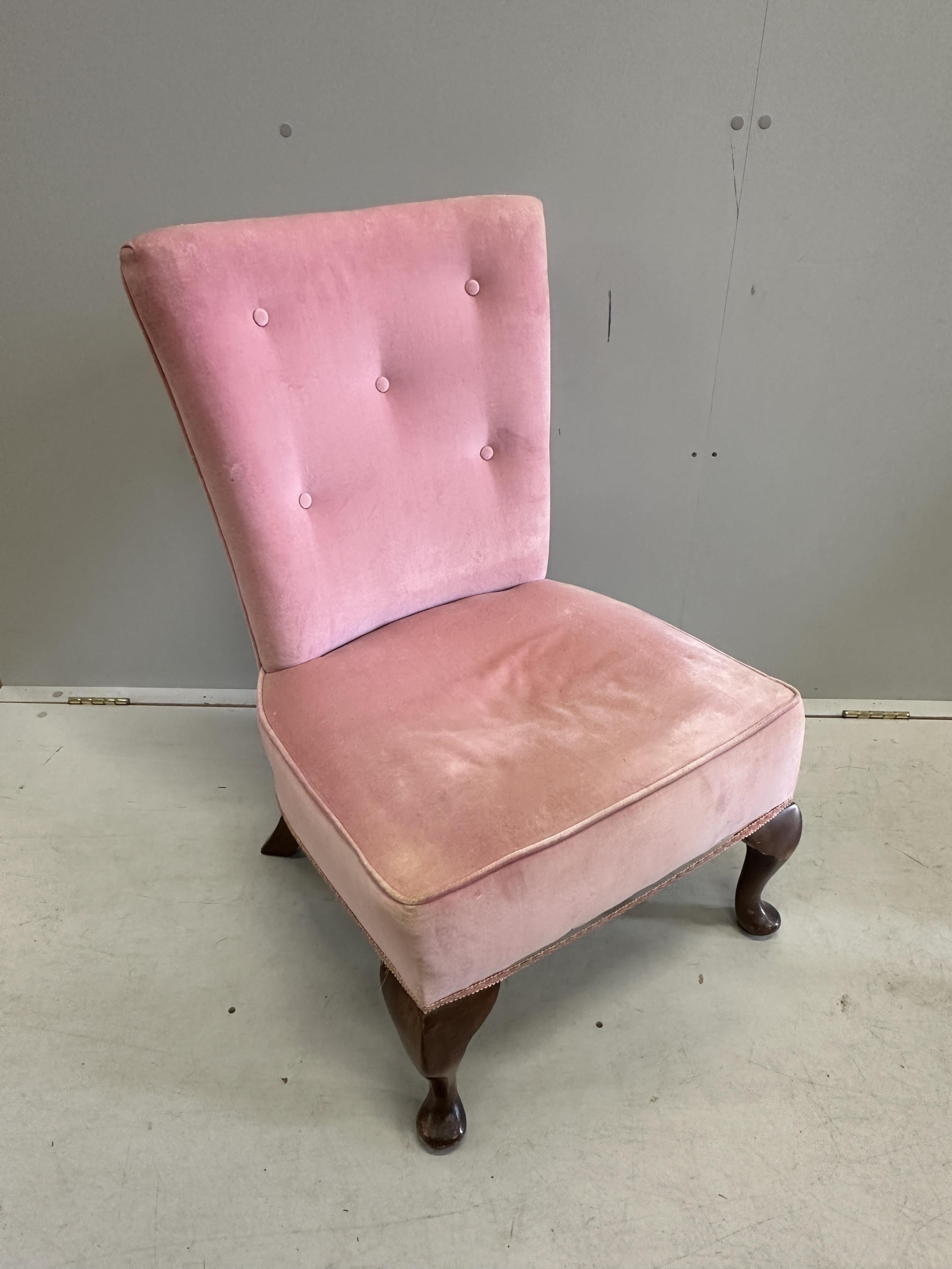 A pair of inlaid Edwardian salon chairs, a Victorian nursing chair and two others. Condition - fair